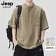 JEEP SPIRIT吉普亞麻短袖T恤男士夏季日系復古新中式半袖襯衣男裝 卡其 XL