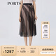 PORTS寶姿春夏新款女裝時(shí)尚印花半身裙百褶裙LM8S065KCP002 黑色 XS (2)