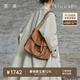 裘真復古001郵差包女單肩通勤大容量斜挎包植鞣頭層牛皮包 大象灰-大號