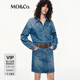 MO&Co.牛仔裙2025秋新品假兩件連衣裙重工洗舊磨白棉質(zhì)MBE3DRS008 牛仔藍色 M /165