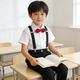 GOKU男童禮服主持人帥氣兒童小西裝套裝花童背帶褲英倫男孩鋼琴演出服 黑色長(cháng)褲+襯衫+背帶領(lǐng)結 130 建議43-50斤