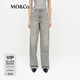 MO&Co.牛仔褲春懷舊洗褪磨白棉質(zhì)中低腰闊腿褲M(mǎn)BE1JEN021 牛仔灰色 L /L
