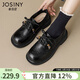卓詩(shī)尼英倫風(fēng)小皮鞋女2026冬季新款串珠系帶樂(lè )福鞋深口女鞋布洛克單鞋女 黑色 37