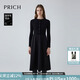 PRICH【綿羊毛】氣質(zhì)通勤拼接連衣裙冬季新款保暖顯瘦長(cháng)裙女 19黑色 M 165