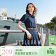 三彩2025夏季新款牛仔連衣裙純棉收腰A字裙短袖百褶短裙復古M 深海藍 M 160/84A