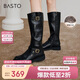 百思圖24冬戶(hù)外街頭騎士靴高筒靴粗跟女長(cháng)靴W0819DG4 黑色 37
