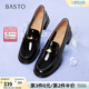百思圖26春新款牛皮英倫亮面一腳蹬樂(lè )福鞋皮鞋粗跟女單鞋C1823CA5 黑色 38