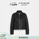 蔻馳（COACH）奧萊女士皮革拉鏈開(kāi)合短款夾克外套百搭 黑色 XS