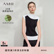 AMII女裝2026夏季新款半高領(lǐng)修身顯瘦拼色毛針織衫女坑條掛毛 米白 M (160)