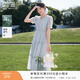 香影v領(lǐng)藍色萊賽爾天絲連衣裙女2026夏季新款刺繡超好看收腰裙子 航線(xiàn)藍 L 165/88A/110-125斤