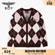 BOY LONDON【鷹菱黑格】春季情侶毛衣菱格撞色繡花開(kāi)衫外套N64010 咖啡格子 XL
