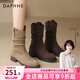 達芙妮復古褶皺堆堆靴女靴秋冬季新款時(shí)尚酷颯百搭彈力靴短靴子 沙色絨里 36