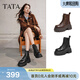 他她（TATA）巡星者靴子女鞋工裝靴秋冬新黑色加絨馬丁靴英倫短靴CG801DD5 黑色 37