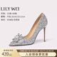 Lily Wei【白露辰霜】法式水晶婚鞋主婚鞋大小碼blingbling高跟鞋 銀色跟高10厘米 38