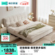 林氏家居布藝床奶油風(fēng)雙人床1.8米1.5米排骨架床軟包主臥大床落地床TBC662 乳酪白|貓抓布床 1.5*2.0米