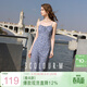 三彩2025夏季新款碎花吊帶裙無(wú)袖連衣裙收腰A字裙長(cháng)裙優(yōu)雅M