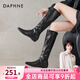 達芙妮棕色長(cháng)筒靴女2026新款秋冬加絨美拉德內增高褲管騎士高筒靴 黑色單里 36