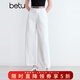 百圖betu女裝夏季新款牛仔褲遮肉顯瘦八分大白褲褲子女2504T82 白色 S