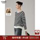 衣香麗影條紋撞色毛衣女新款設計感鏤空寬松針織上衣 黑底條 M