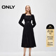 ONLY秋季簡(jiǎn)約氣質(zhì)方領(lǐng)收腰顯瘦長(cháng)裙連衣裙女|124307059 H1Z 黑色 L (170) 88A