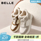 百麗（Belle）撞色高幫鞋女冬季新款商場(chǎng)同款厚底增高加絨休閑板鞋E6T1DDD5 米色/灰-厚絨 38 (240mm)