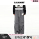 LALABOBO【商場(chǎng)同款】LALABOBO休閑長(cháng)褲25年秋新潮原創(chuàng  )慵懶風(fēng)格子寬松褲子 黑色 S