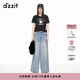 DZZIT地素撞色短袖T恤春秋小鳥(niǎo)釘珠字母印花美式復古女 黑色 S