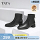 他她（TATA）加絨粗跟通勤時(shí)裝靴女靴羊皮休閑短靴子冬季新款7AC56DD4 黑色 35