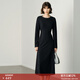 顏域收腰氣質(zhì)針織小黑裙女2025新款冬裝高級感裙子長(cháng)袖圓領(lǐng)連衣裙 黑色 L/40
