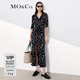 MO&Co.連衣裙夏V領(lǐng)開(kāi)衩立裁法式印花修身長(cháng)裙茶歇裙摩安珂 黑底白花色 M