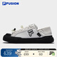 FILA FUSION斐樂(lè )潮牌女鞋一腳蹬半拖帆布鞋板鞋穆勒鞋運動(dòng)鞋 雪白/黑-SB 37.5