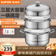 蘇泊爾（SUPOR）蒸鍋304不銹鋼家用高拱蓋蒸籠三層雙層加厚復底燃氣電磁爐通用鍋 蒸鍋 3層 30cm
