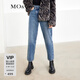 MO&Co.解構中腰設計舒適棉質(zhì)牛仔褲寬松闊腿休閑長(cháng)褲美式復古 牛仔藍色 M 27
