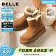百麗（Belle）顯瘦V口雪地靴女冬季新款商場(chǎng)款厚底增高保暖短靴E8T1DDD5 棕色 38