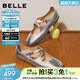 百麗（Belle）復古交叉帶瑪麗鞋女2026春新商場(chǎng)同款真皮小方頭單鞋BGK01AQ6預售 銀色 37 (235mm)