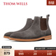 THOM WILLS切爾西男靴冬季軟底英倫真皮反絨休閑短靴翻毛皮男靴高幫皮鞋男 深灰色E454-Y1 39 /6.5碼