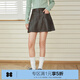 樂(lè )町復古pu皮百褶裙女防走光打底褲半身裙學(xué)院風(fēng)短裙 黑棕色 S