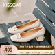 接吻貓KISSCAT女鞋夏季新款方頭粗跟船鞋通勤淺口單鞋女KA54110-12 淺奶白色 37