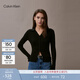 Calvin KleinJeans春秋女士?jì)?yōu)雅休閑通勤ck羅紋純棉V領(lǐng)內搭打底衫針織POLO衫 UB1-太空黑 M