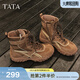 他她（TATA）加絨拳擊靴新款休閑運動(dòng)阿甘鞋女鞋時(shí)尚短靴子GPD03DD5 啡色（絨里） 36