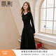 香影赫本風(fēng)法式黑色內搭連衣裙女2025冬季新款配大衣長(cháng)袖掐腰裙子 黑色 L 165/88A/110-125斤