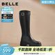 百麗（Belle）復古時(shí)尚騎士靴女冬季新款商場(chǎng)同款真皮厚底高筒靴E6A1DDG5 黑色-單里 37 (235mm)