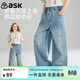ASK JUNIOR兒童褲子女童26春季繡花牛仔褲垂感闊腿直筒褲長(cháng)褲跑步運動(dòng)休閑褲