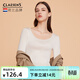 Claesen's打底衣高彈修身顯瘦貼身內搭秋衣超薄長(cháng)袖保暖發(fā)熱內衣女外穿春季 燕麥色-上衣 M 160