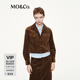 MO&Co.夾克摩安珂春秋燈芯絨短款外套拼接毛領(lǐng)落肩波嬉風(fēng) 摩卡棕色 XS /155