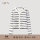 OVV秋冬熱賣(mài)女裝羊毛條紋法式浪漫海軍領(lǐng)休閑長(cháng)袖針織外套 藏青條紋A4 S