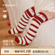 babylove嬰兒襪子秋冬寶寶高筒過(guò)膝襪新生兒圣誕紅色長(cháng)筒毛圈襪 桔阿貍 1雙 1-3歲 （11.5cm）
