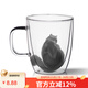 九土馬克杯手工雙層玻璃杯貓咪杯子辦公咖啡杯女用貓杯藝術(shù)茶水杯 黑E