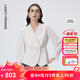 朗姿法式氣質(zhì)V領(lǐng)白色襯衫襯衣女新款秋裝內搭小衫上衣小眾設計感 米白色2 XL