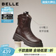 百麗（Belle）復古彈力靴女冬季新款商場(chǎng)款粗跟增高顯瘦彈力短靴E5E1DDZ5 咖啡色 38